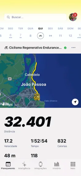 Mapa do treino com rota GPS